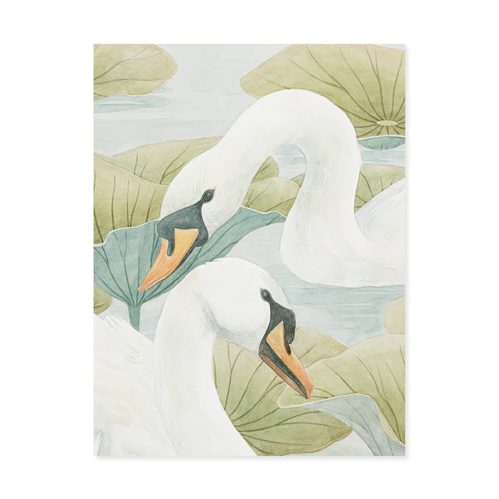 Classic Swan Lake Mural Wallpaper - Green