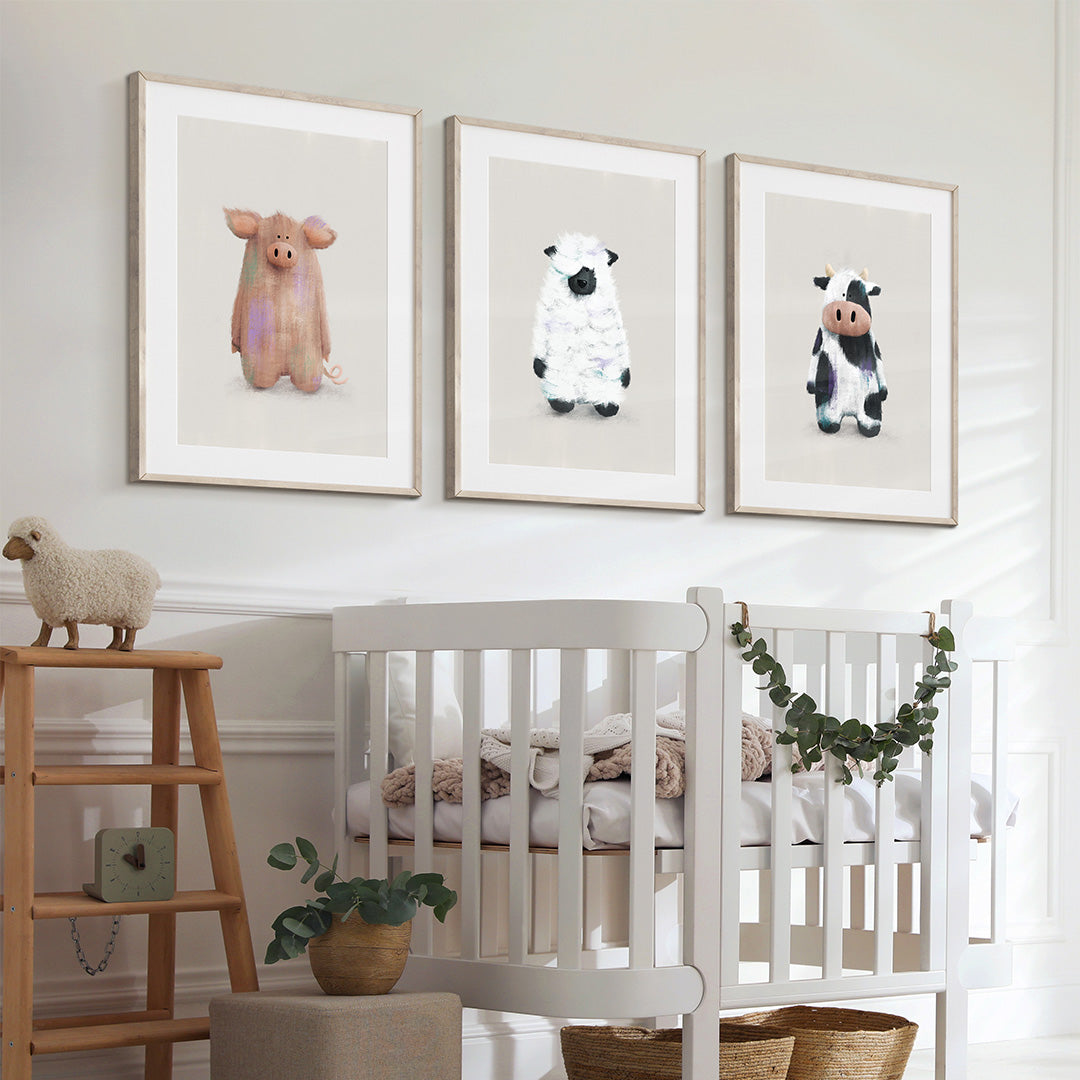 Farmyard Animals Nursery Prints Set of 3-Wall Prints-Tigercub Prints-Yes Bebe