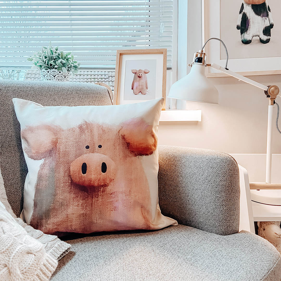 Farmyard Pig Nursery Cushion Cover-Cushion Covers-Tigercub Prints-Yes Bebe