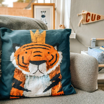 Jungle Tiger Nursery Cushion Cover (Green)-Cushion Covers-Tigercub Prints-Yes Bebe