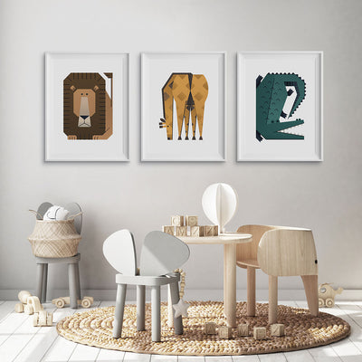 Minimal Safari Animals Nursery Prints Set of 3-Print Sets-Tigercub Prints-Yes Bebe