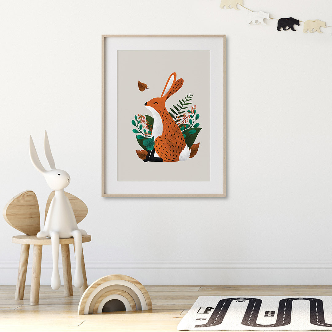 Neutral Fox & Hare Scandi Woodland Animals Nursery Prints Set of 2-Wall Prints-Tigercub Prints-Yes Bebe