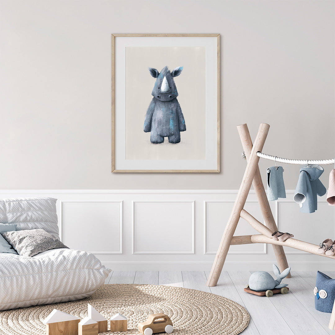 Neutral Jungle Rhino Childrens Nursery Print-Single Prints-Tigercub Prints-Yes Bebe