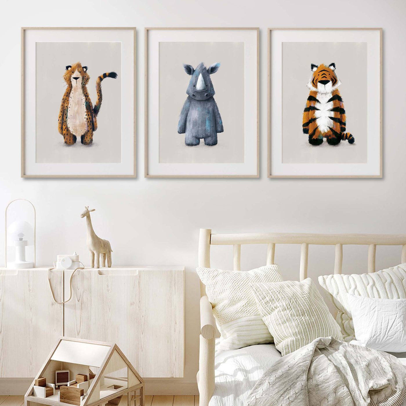 Neutral Jungle Safari Animal Nursery Prints Set of 3-Print Sets-Tigercub Prints-Yes Bebe