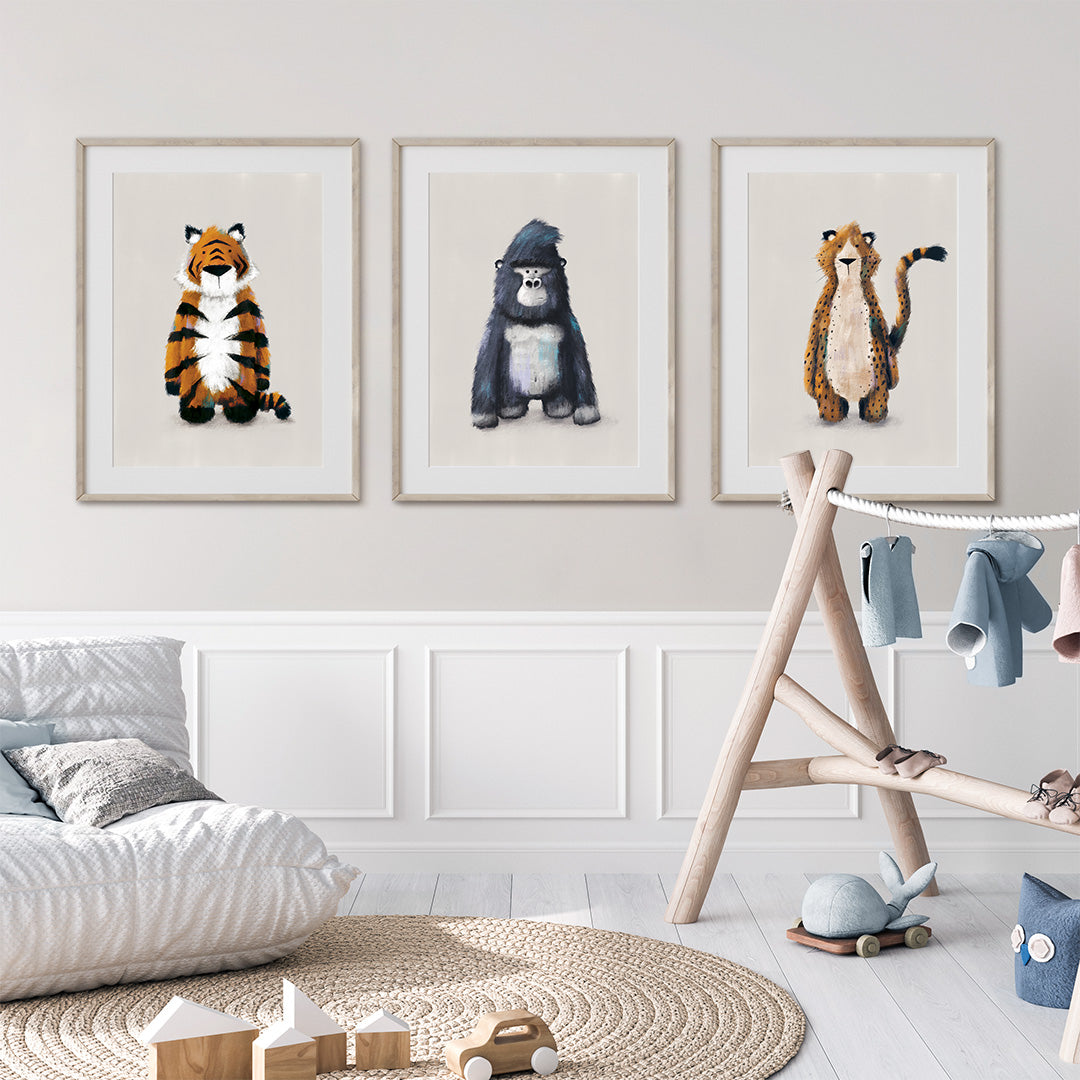 Neutral Jungle Safari Animal Nursery Prints Set of 3-Print Sets-Tigercub Prints-Yes Bebe