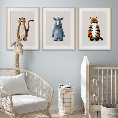 Neutral Jungle Safari Animal Nursery Prints Set of 3-Print Sets-Tigercub Prints-Yes Bebe