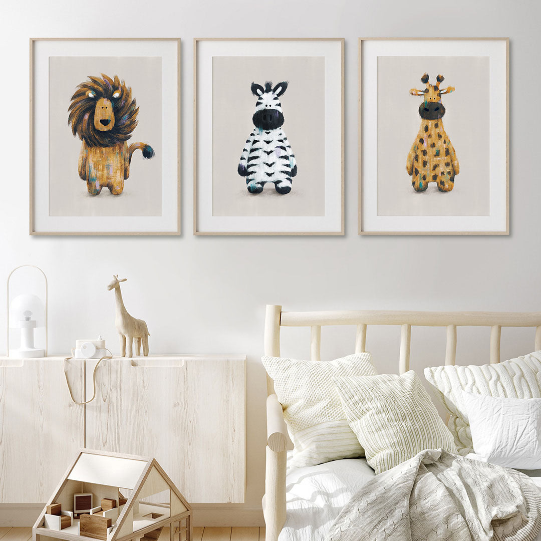 Neutral Safari Animals Nursery Prints Set Of 3-Tigercub Prints-Yes Bebe