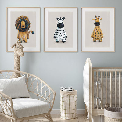 Neutral Safari Animals Nursery Prints Set Of 3-Tigercub Prints-Yes Bebe