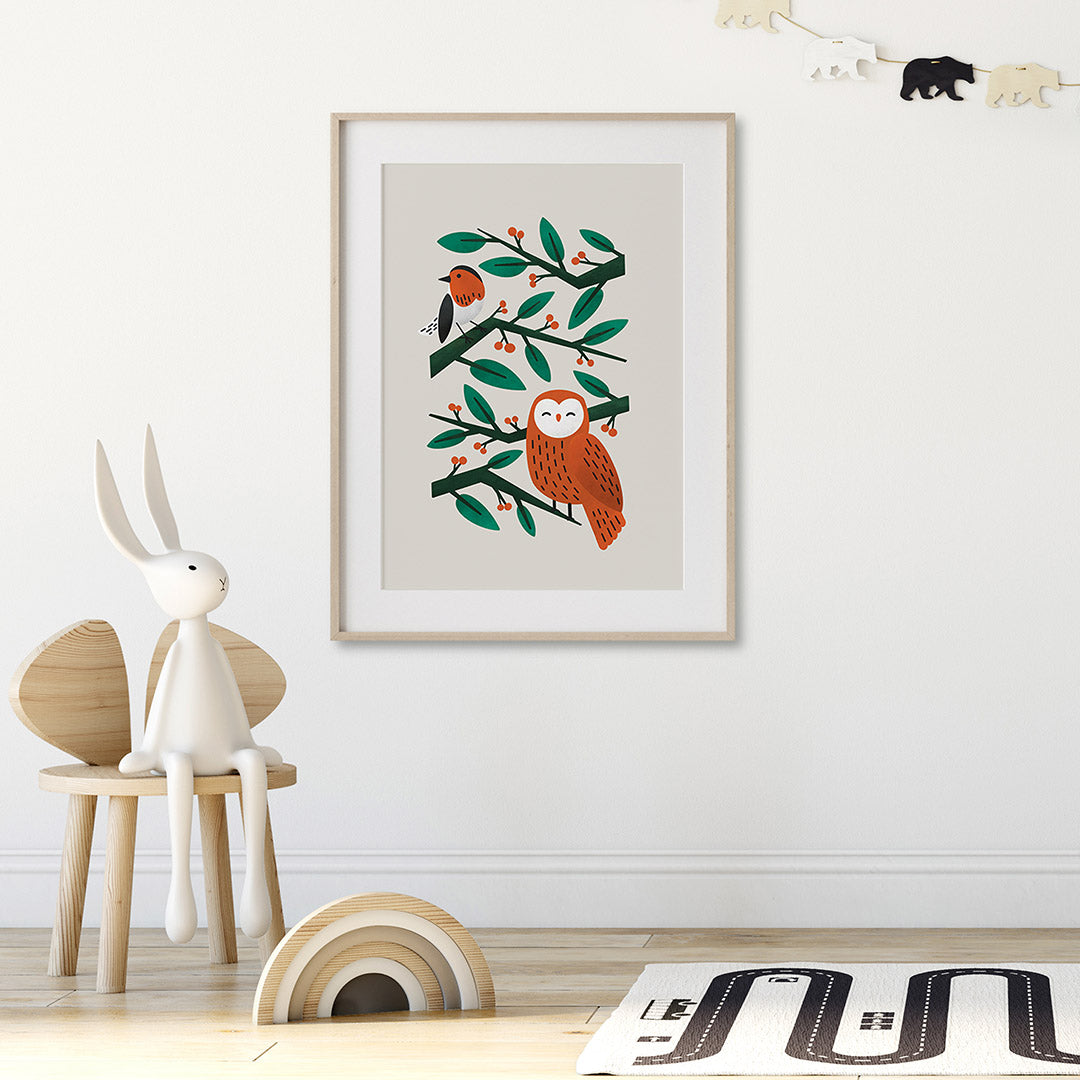 Neutral Scandi Owl Nursery Print-Single Prints-Tigercub Prints-Yes Bebe