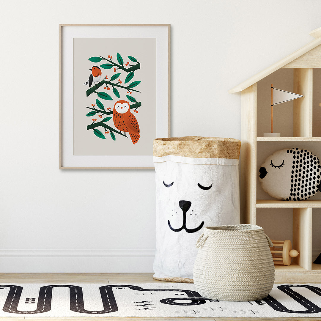 Neutral Scandi Owl Nursery Print-Single Prints-Tigercub Prints-Yes Bebe