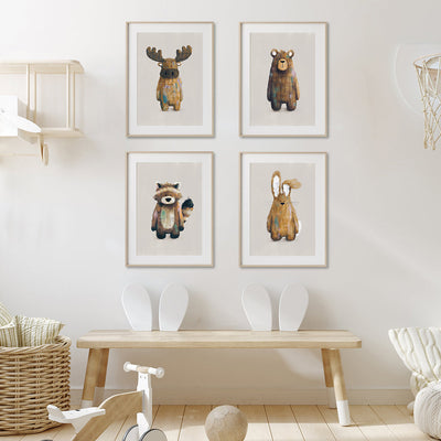 Neutral Woodland Nursery Prints Set of 4-Wall Prints-Tigercub Prints-Yes Bebe