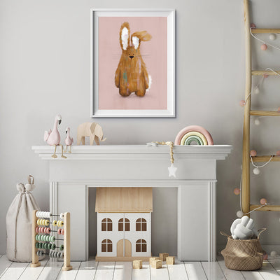 Pink Bunny & Mouse Woodland Nursery Prints Set of 2-Print Sets-Tigercub Prints-Yes Bebe