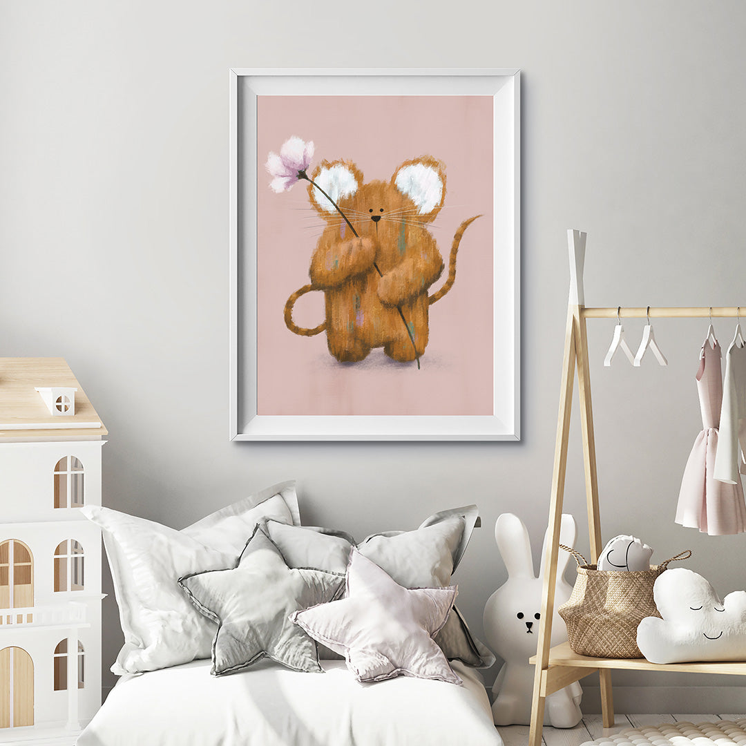 Pink Woodland Mouse Nursery Print-Wall Prints-Tigercub Prints-Yes Bebe