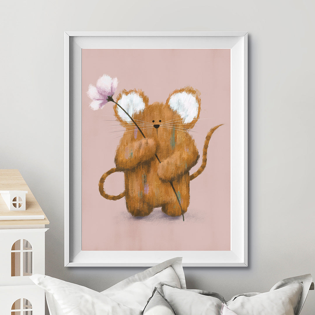 Pink Woodland Mouse Nursery Print-Wall Prints-Tigercub Prints-Yes Bebe