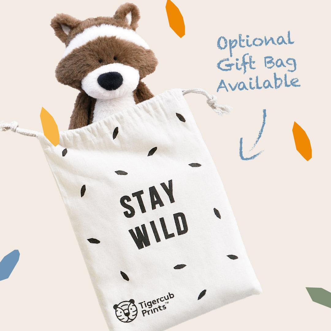 Racoon Soft Toy-Soft Toys-Tigercub Prints-Racoon Soft Toy + Stay Wild Gift Bag-Yes Bebe