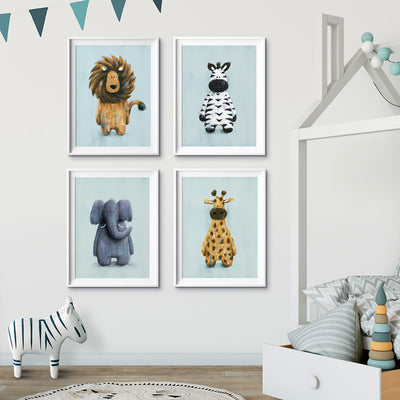 Safari Animals Set of 4 Nursery Prints-Tigercub Prints-Yes Bebe