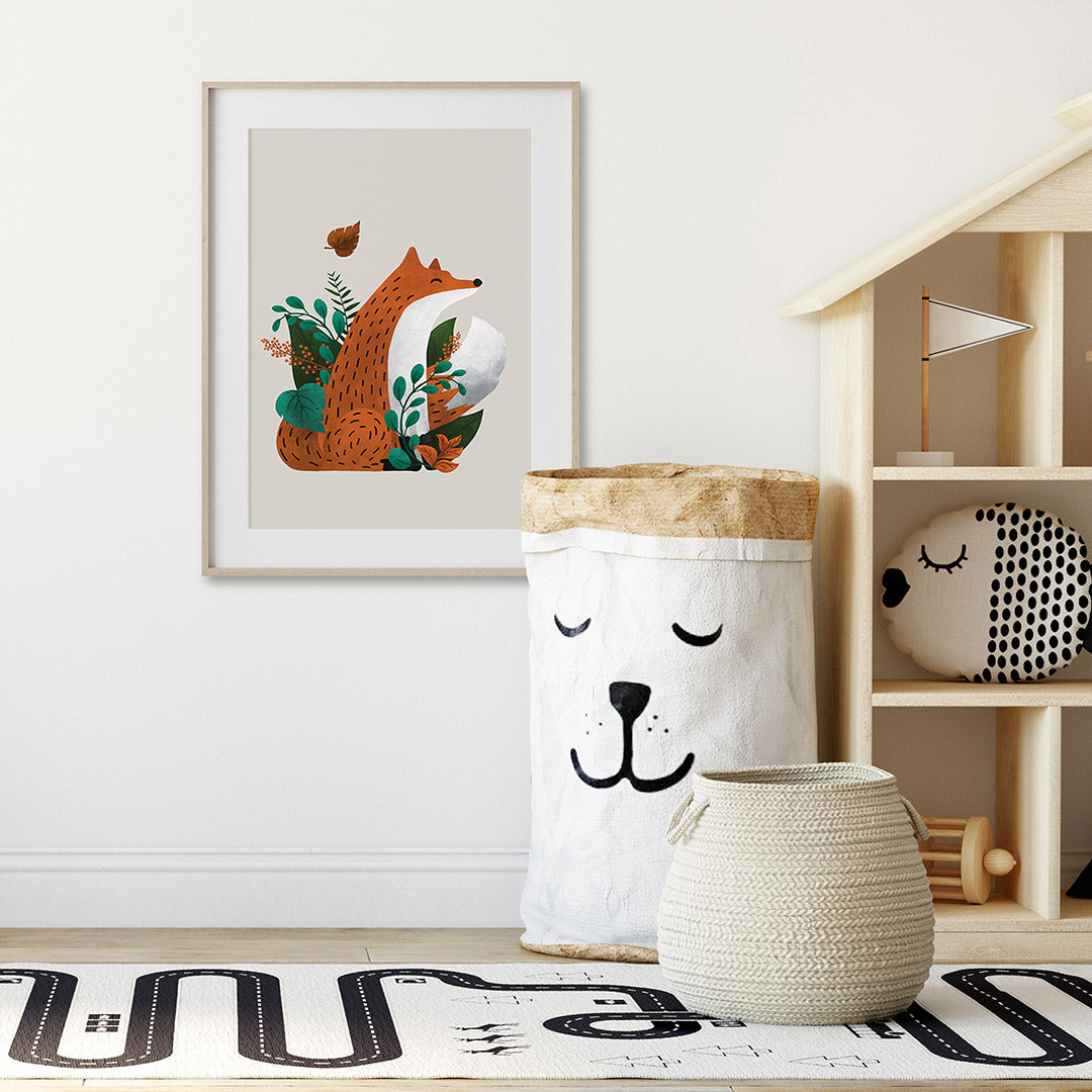 Scandi Fox Nursery Neutral Print-Wall Prints-Tigercub Prints-Yes Bebe