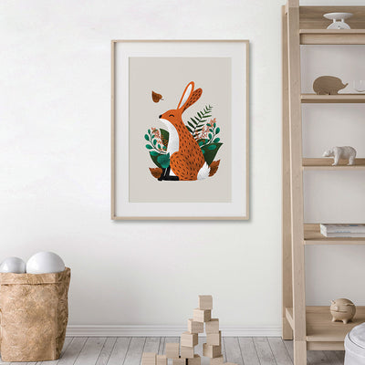 Scandi Hare Neutral Nursery Print-Wall Prints-Tigercub Prints-Yes Bebe