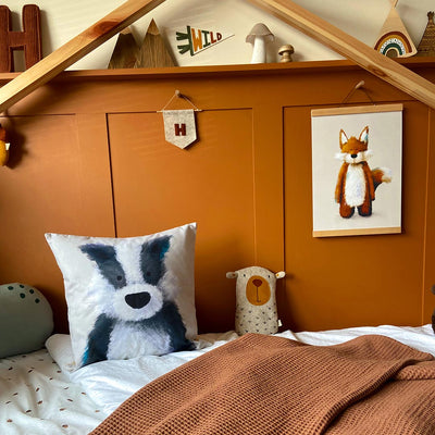 Woodland Badger Nursery Cushion Cover-Cushion Covers-Tigercub Prints-Regular-Yes Bebe