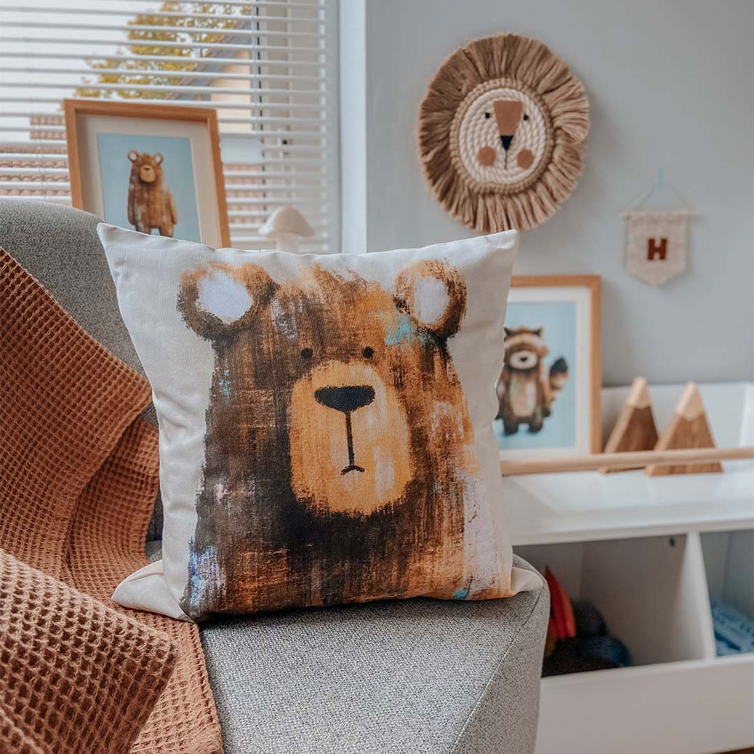 Woodland Bear Nursery Cushion Cover-Cushion Covers-Tigercub Prints-Yes Bebe