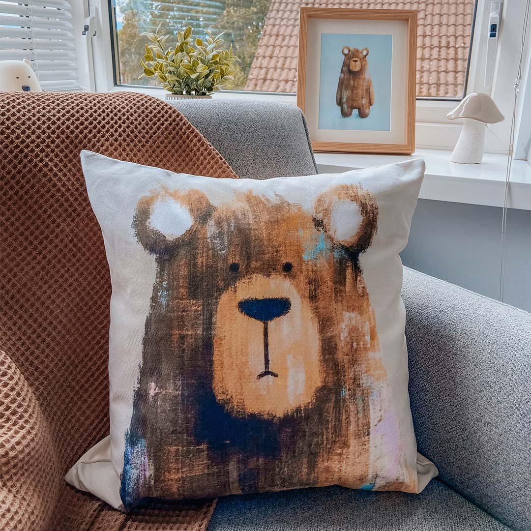 Woodland Bear Nursery Cushion Cover-Cushion Covers-Tigercub Prints-Yes Bebe