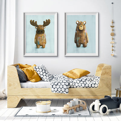 Woodland Moose & Bear Nursery Prints Set of 2-Wall Prints-Tigercub Prints-Yes Bebe