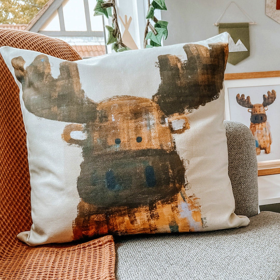 Woodland Moose Nursery Cushion Cover-Cushion Covers-Tigercub Prints-Yes Bebe