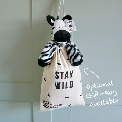 Zebra Soft Toy-Animal Soft Toys-Tigercub Prints-Zebra Soft Toy + 'Stay Wild' Gift Bag-Yes Bebe