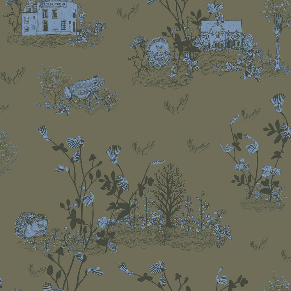 Classic Woodlands Wallpaper - Khaki Blue