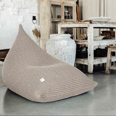 Knitted Bean Bag | Beige | R2g-All Products, SHOP, bean bags, soft furniture-Zuri House-FILLED 80 x 100 x 80cm / 32'' x 40'' x 32''-Yes Bebe