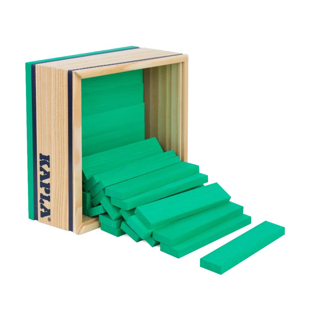 Kapla 40 Coloured Wooden Construction Blocks in a Square Box - Light Green