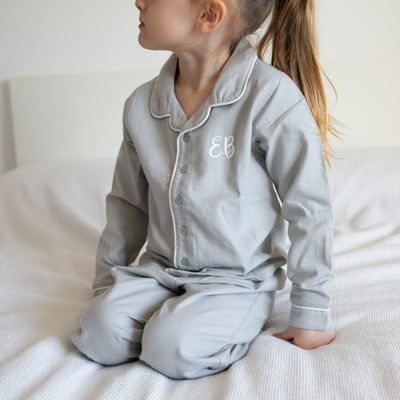 100% Cotton Personalised Pyjamas In Grey-Pyjamas-Fred & Noah-Yes Bebe