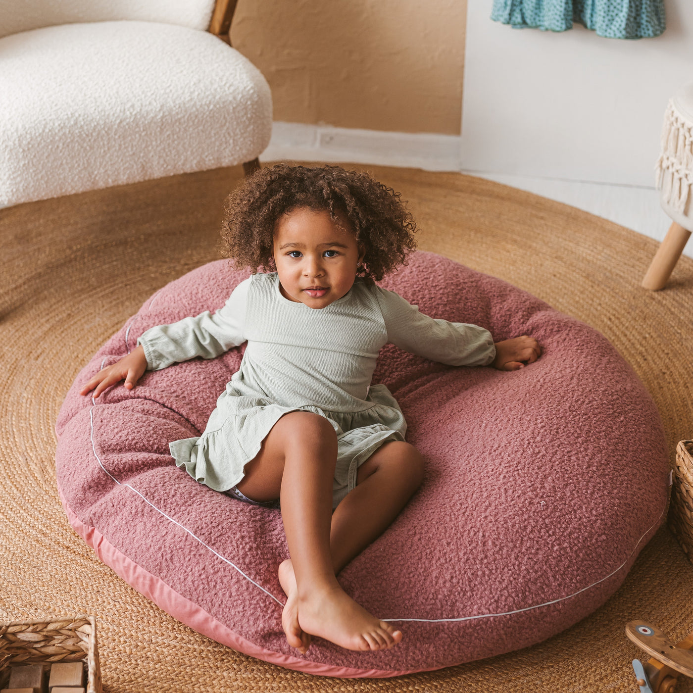 Minicamp Boucle Fabric Kids Floor Cushion In Rose-Floor pillow-minicamp-Yes Bebe