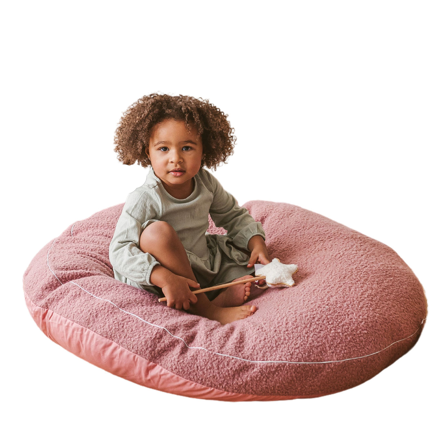 Minicamp Boucle Fabric Kids Floor Cushion In Rose-Floor pillow-minicamp-Yes Bebe