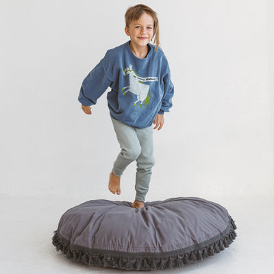 Minicamp Large Floor Cushion With Tassels In Grey-Floor pillow-minicamp-Yes Bebe