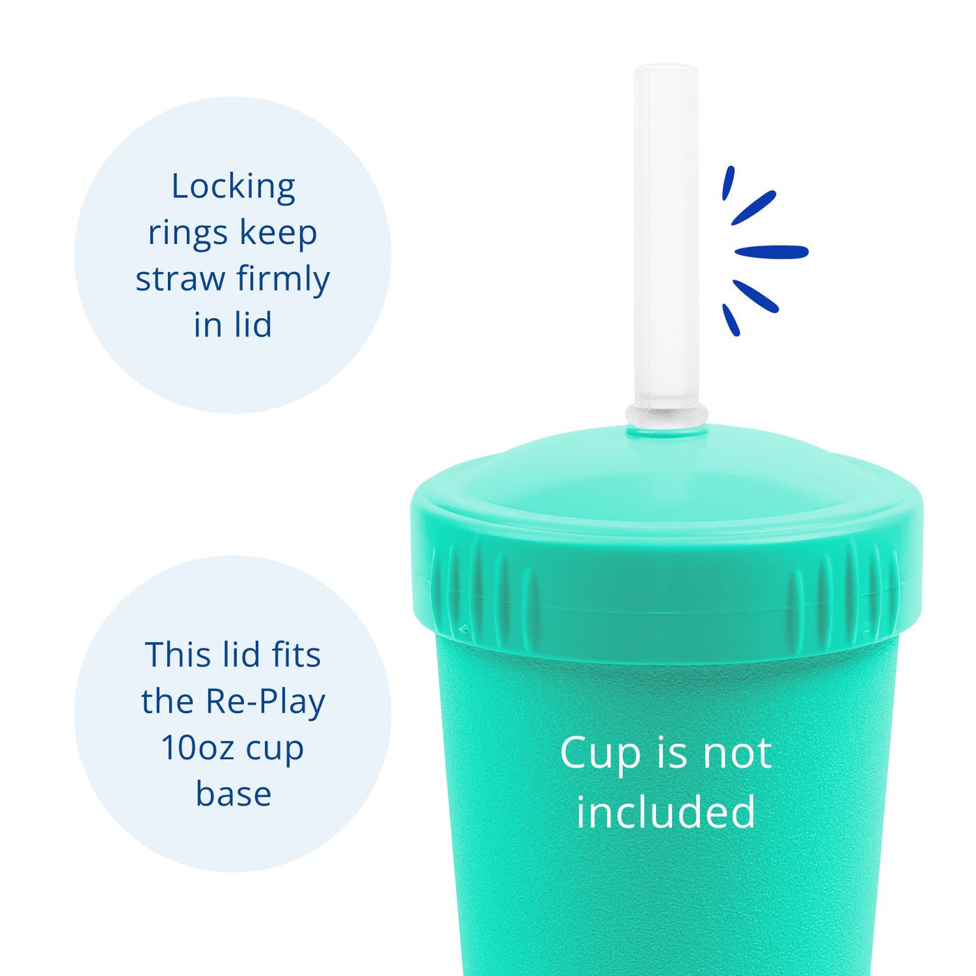 Recycled Cup Lid & Straw Set - Aqua