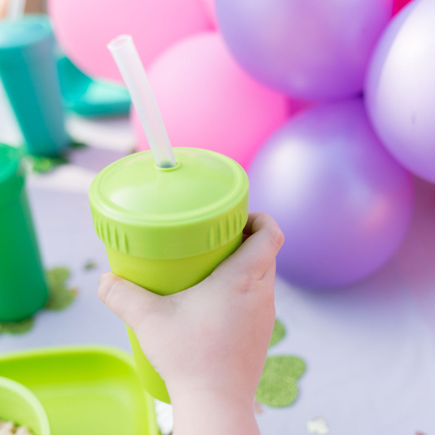 Recycled Cup Lid & Straw Set - Lime Green