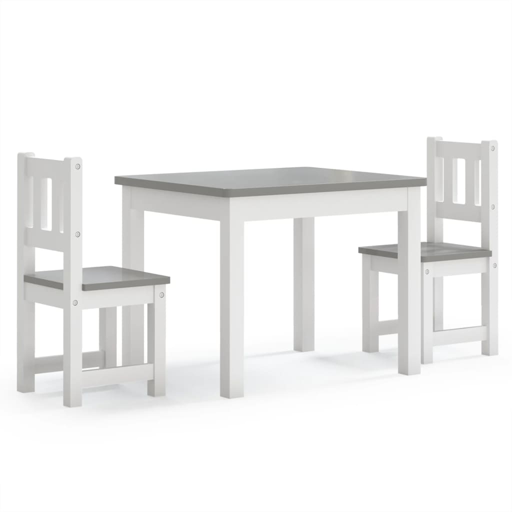 3 Piece Children Table and Chair Set White and Grey MDF-vidaXL-Yes Bebe