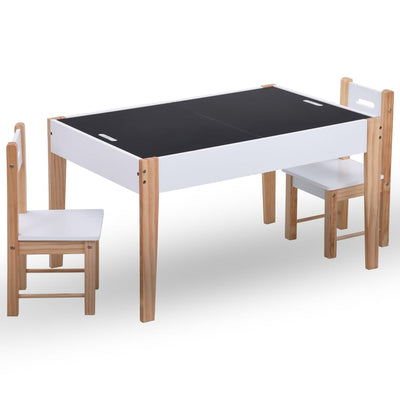 3 Piece Kids Storage Chalkboard Table Chair Set Black and White-vidaXL-Yes Bebe