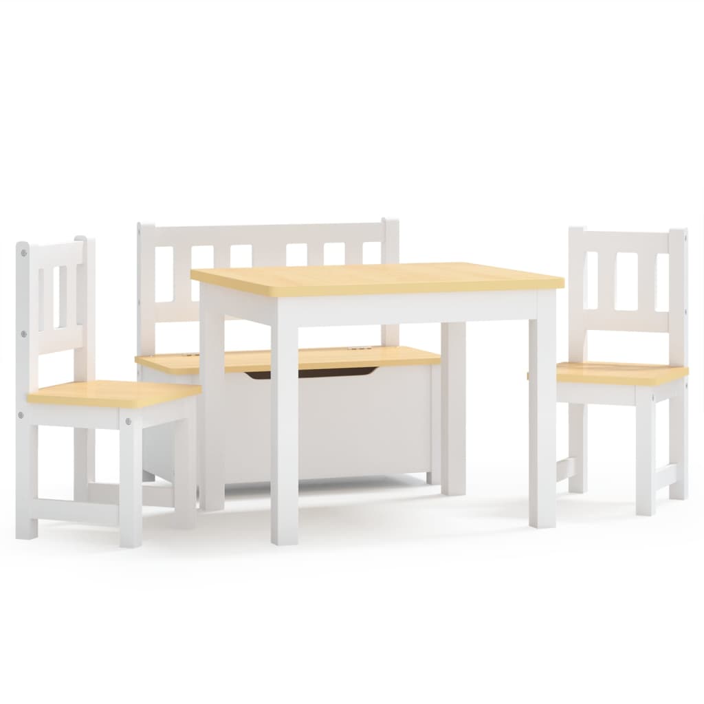 4 Piece Children Table and Chair Set White and Beige MDF-vidaXL-Yes Bebe