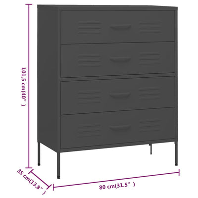 Chest of Drawers Anthracite 80x35x101.5 cm Steel-vidaXL-Yes Bebe