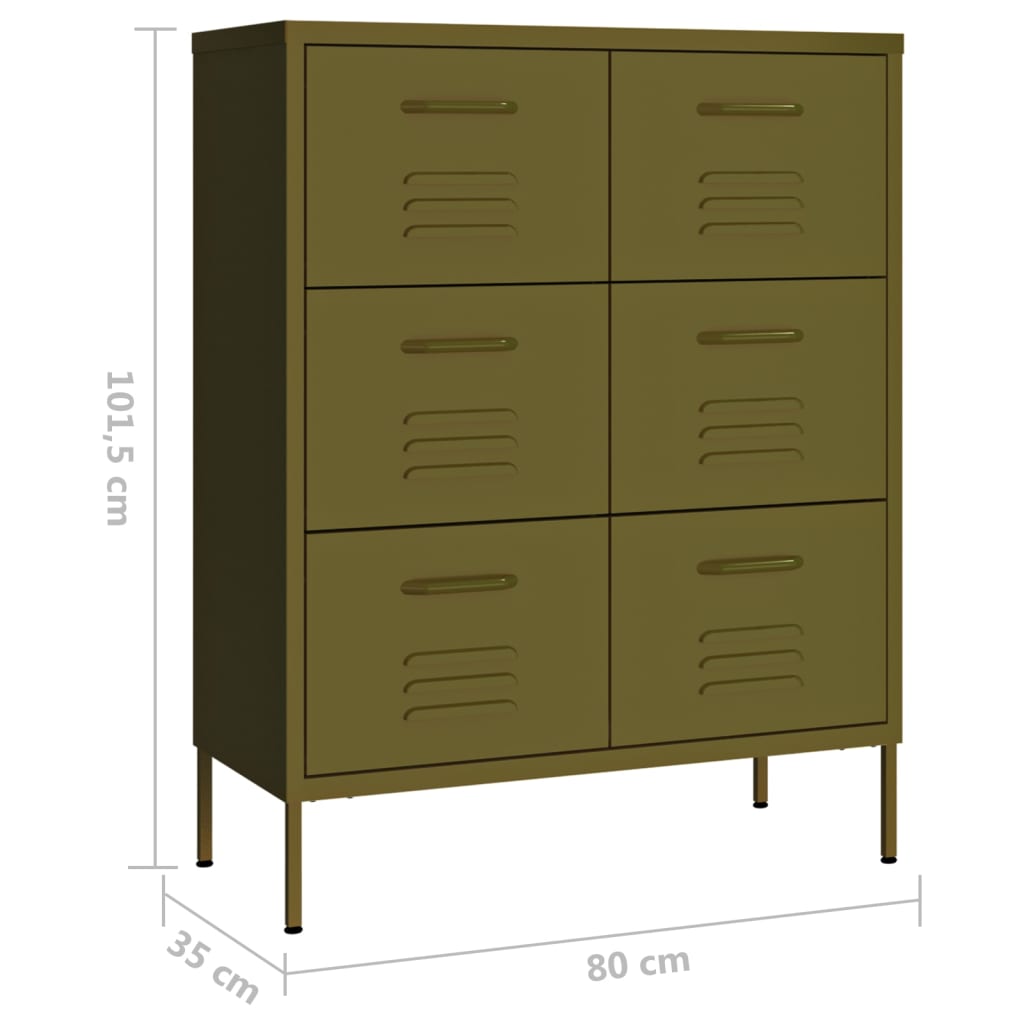 Drawer Cabinet Olive Green 80x35x101.5 cm Steel-vidaXL-Yes Bebe