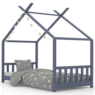 Kids Bed Frame Solid Pine Wood-Beds & Bed Frames-vidaXL-Dark Grey-70 x 140 cm-Yes Bebe