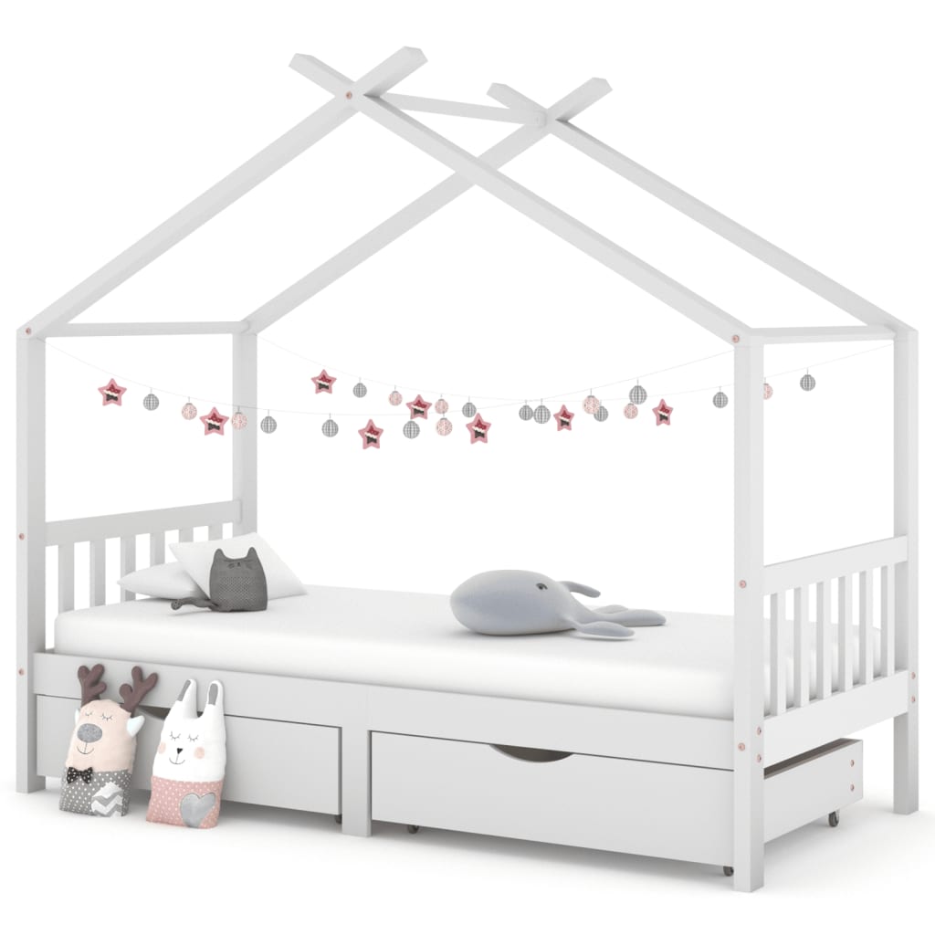 Kids Bed Frame with Drawers Solid Pine Wood-Beds & Bed Frames-vidaXL-White-90 x 200 cm-Yes Bebe