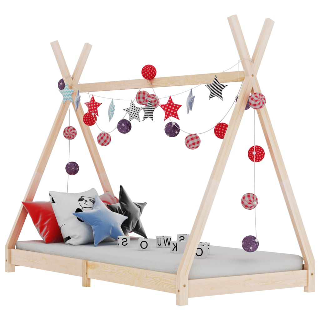 Kids Triangular Bed Frame Solid Pine Wood-Beds & Bed Frames-vidaXL-Natural-70 x 140 cm-Yes Bebe
