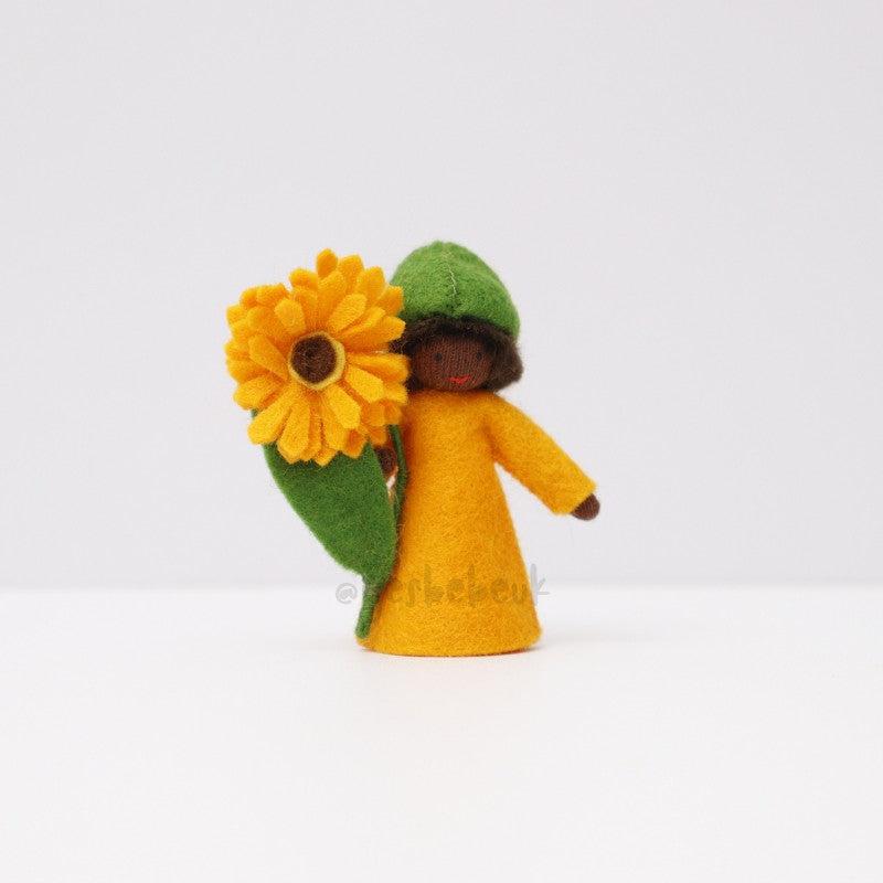 Orange Calendula Girl with Flower in Hand - Dark Skin