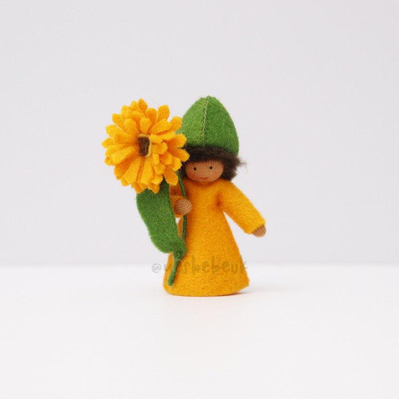 Orange Calendula Girl with Flower in Hand - Medium Skin