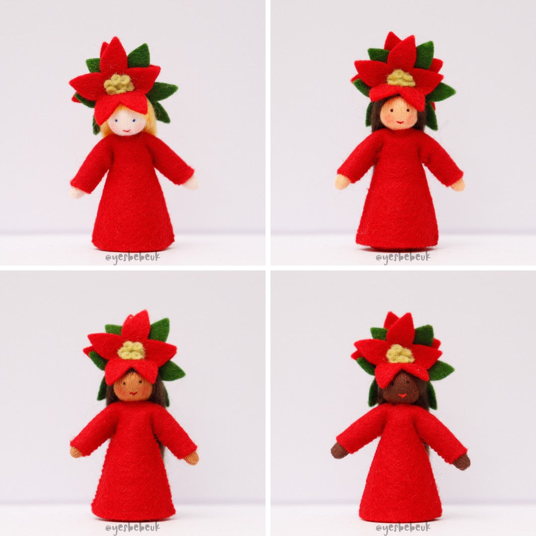 Poinsetta Doll with Flower on Head