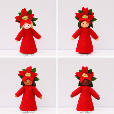 Poinsetta Doll with Flower on Head