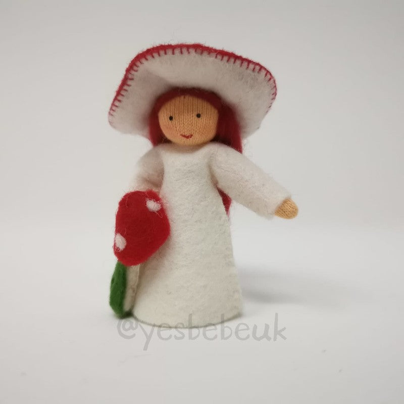 Red Fungus Girl with Flower in Hand